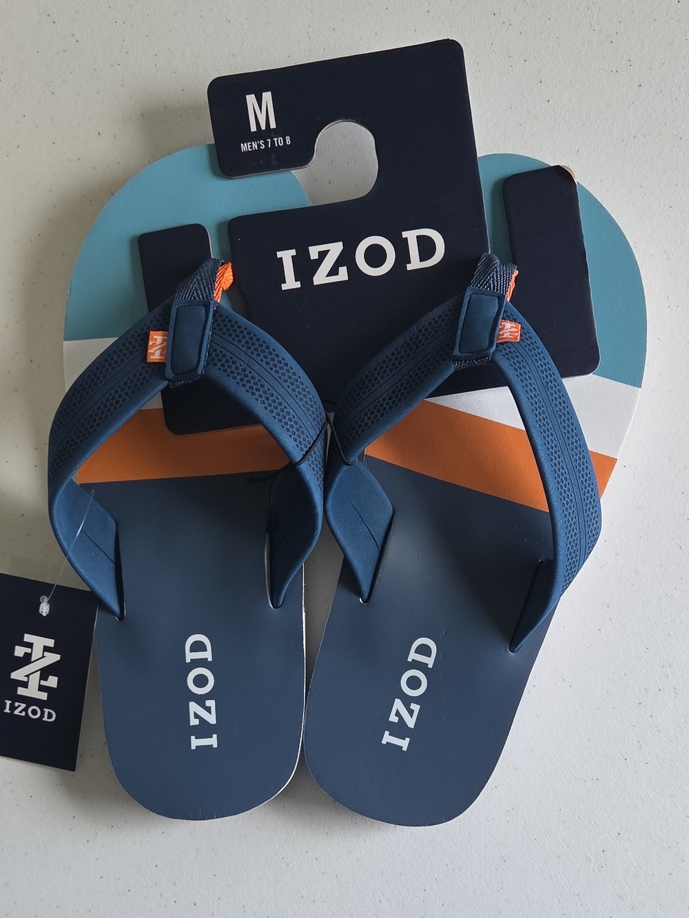 Izod Men's Blue Orange Flip Flop Sandals Slip-on US Medium 7-8 Coastal Preppy